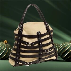 FABULOUS! ETIENNE AIGNER DAMASCUS BELTED LEATHER TOTE WITH TWO FABRIC INSERTS